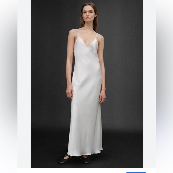 NWOT!! Zara White Satin Slip Dress with Black Label Detail - Picture 5 of 6